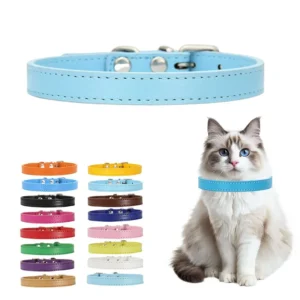 Adjustable PU Leather Cat Collar Multi Color Soft Comfortable Pet Neck Collar with Metal Buckle for Small Cats Kittens Puppies