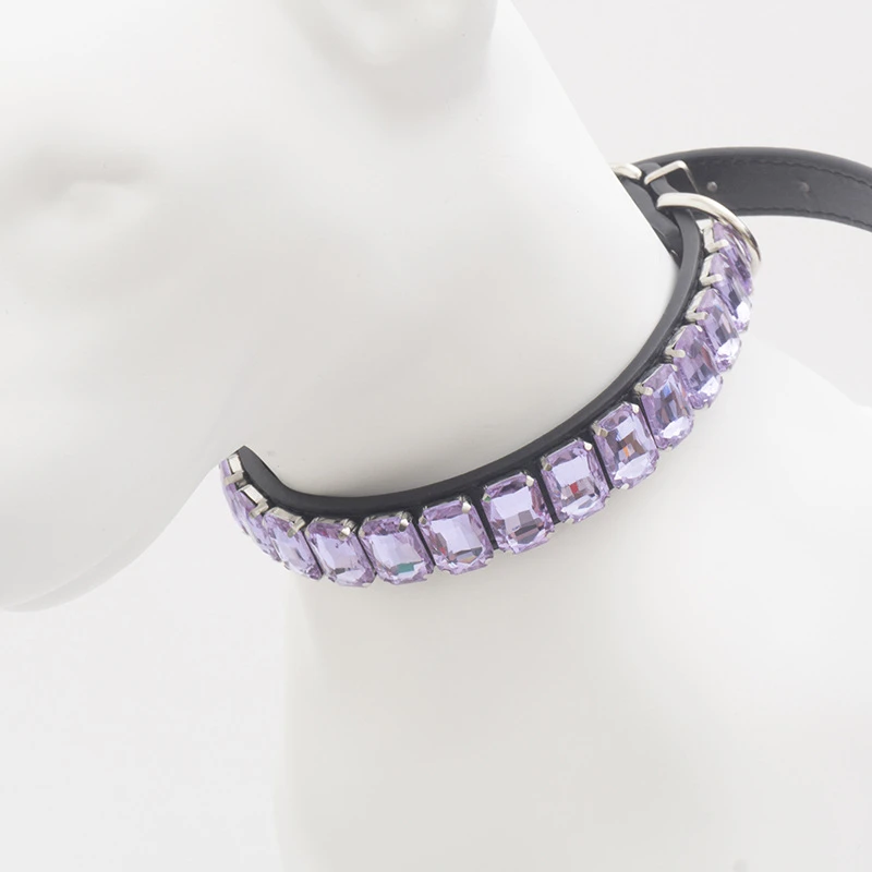 Adjustable PU Leather Diamond Dog Collar for Small Medium Dogs and Cats