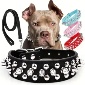 Adjustable PU Leather Pet Neck Collar Modern Animal Printed Spiked Rivet Studded Durable Customized Color All Seasons Small