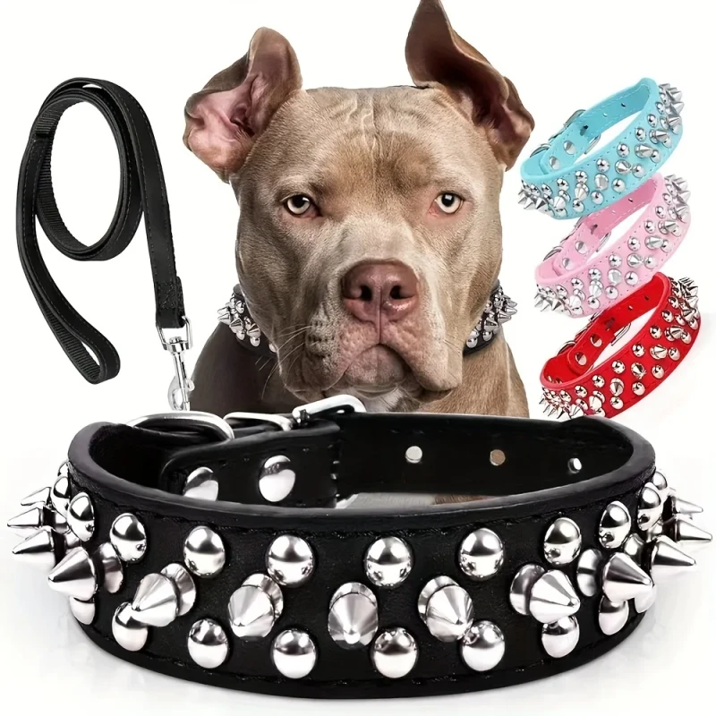 Adjustable PU Leather Pet Neck Collar Modern Animal Printed Spiked Rivet Studded Durable Customized Color All Seasons Small