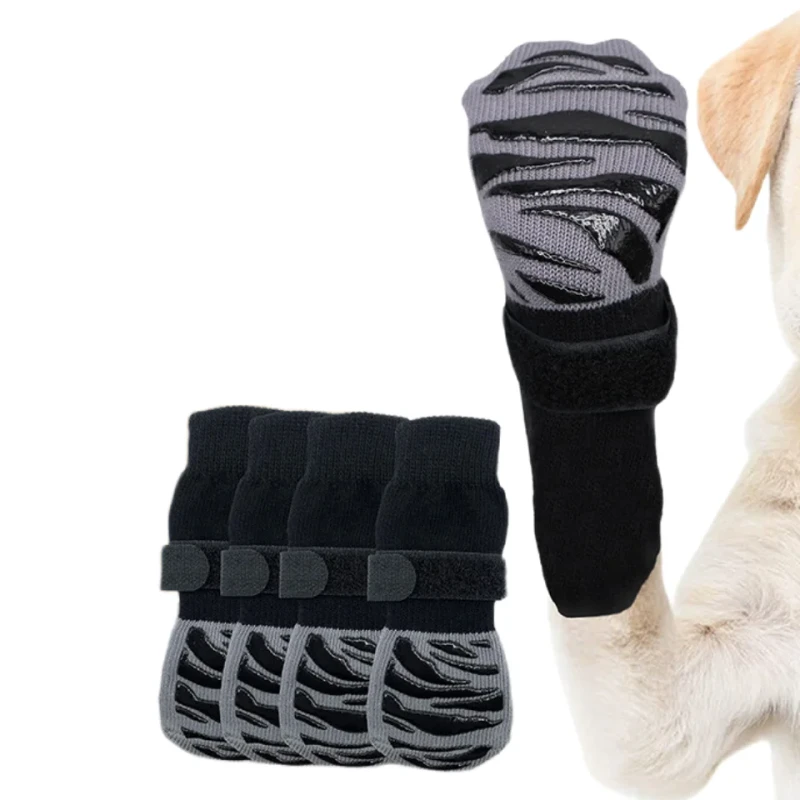 Adjustable Pet Cat and Dog Cotton Socks Shoes 4 Sets Outdoor Non-slip Pet Shoes and Socks Suitable for Dogs and Cats