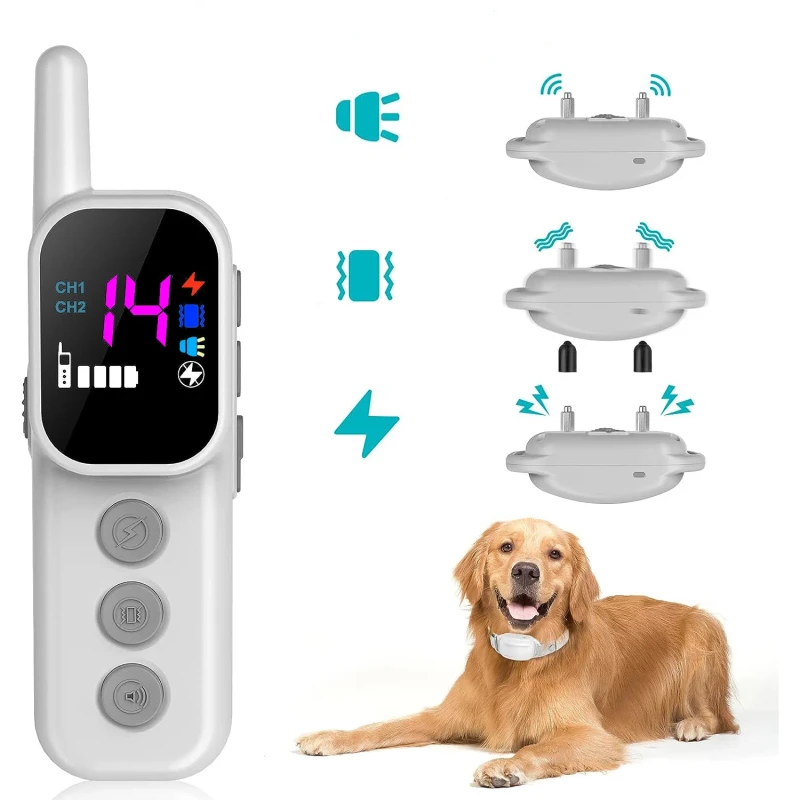 Adjustable Pet Training Bark Control Device Beep Vibration Safe Shock Waterproof E Collars Anti bark Dog Collar with Remote