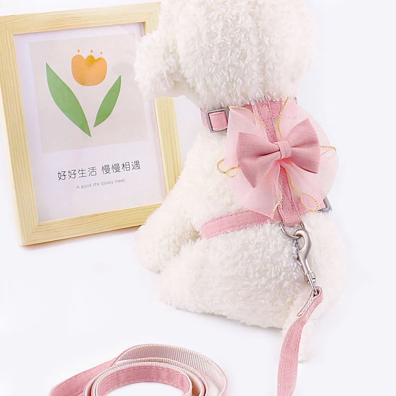 Adjustable Puppy Harness Vest Pretty and Comfortable Dog Cat Harness Leash Pet Harness Set