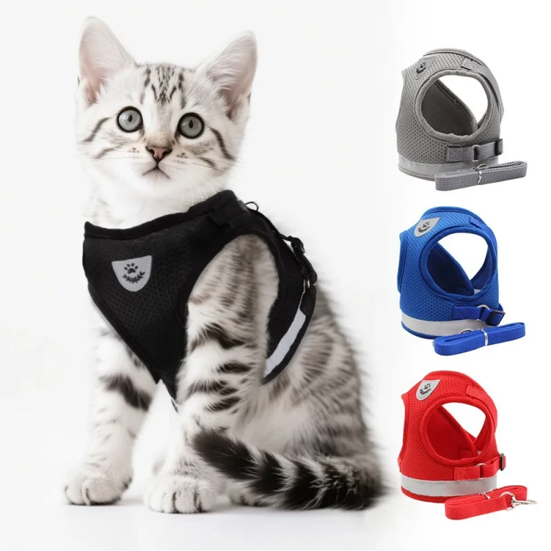 Adjustable Reflective Cat Harness and Leash Pet Dog Leash and Harness Set for Lead Cat Dog Rope