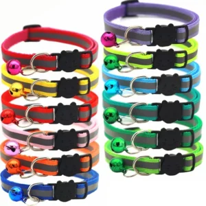 Adjustable Reflective Polyester Dog Cat Collar Quick Release Safety Buckle Breakaway Cute Harness Leashes Solid Pattern