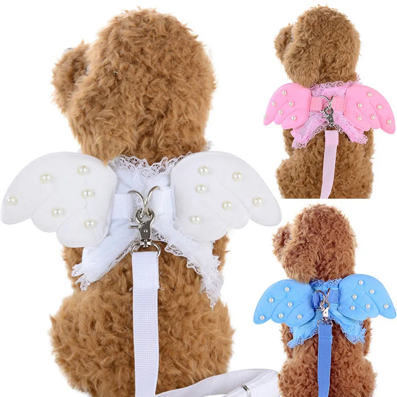 Adjustable Small Dog Harness and Leash Set Pet Cat Vest Harness Cute Angel Wing Princess Pet Dog Harness Leashes