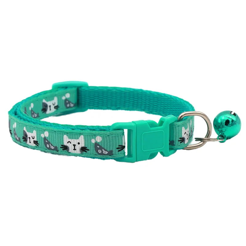 Adjustable Small Dog and Cat Pet Collar Solid Pattern with Flowers and Small Bell Nylon Material