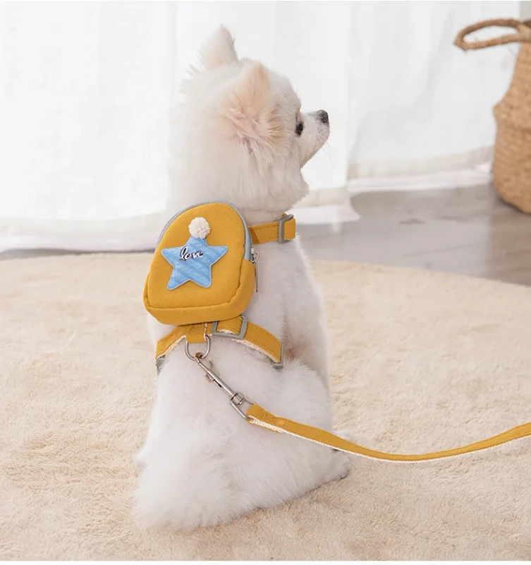Adjustable Soft Polyester Cat Dog Vest Harness Fashionable Small Backpack Pet Chest Strap for Small Dogs Cats Leash Set Included