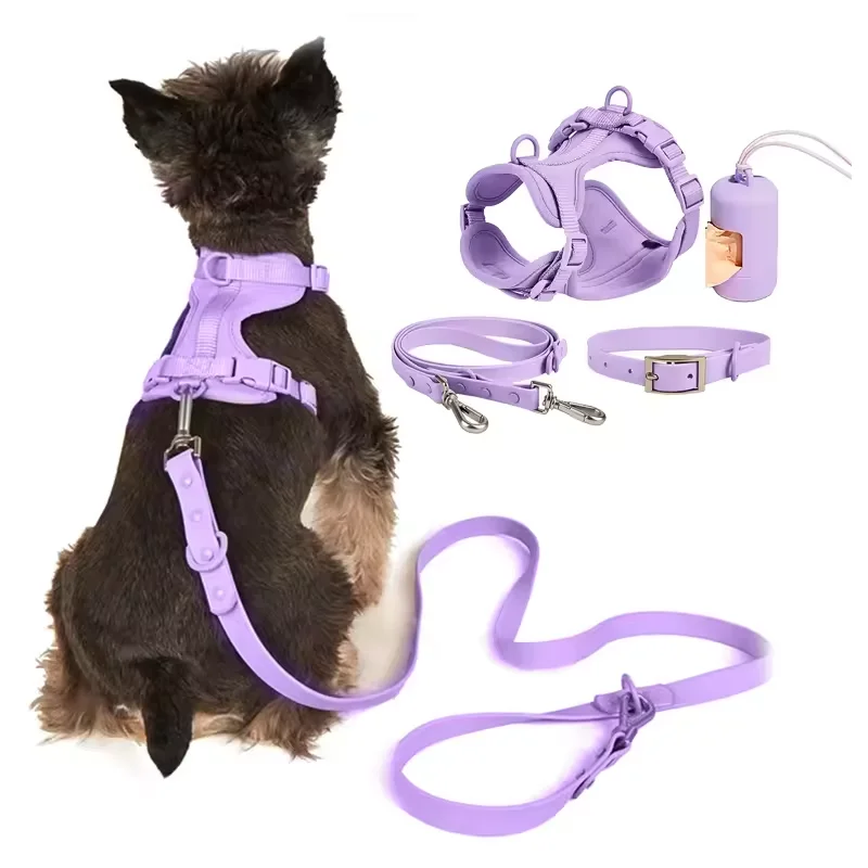 Adjustable Waterproof PVC Dog Harness Leash Collar Set Sport Durable Eco Friendly Simple Pet Walking Training Harness Small