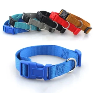 Adjustable Webbing Breakaway Comfort Solid Colors Round Plain Nylon Pet Dog Cat Collar with Quick Snap Buckle