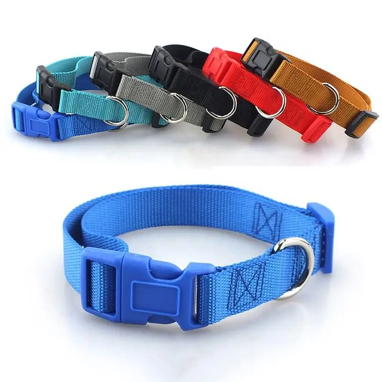 Adjustable Webbing Breakaway Comfort Solid Colors Round Plain Nylon Pet Dog Cat Collar with Quick Snap Buckle