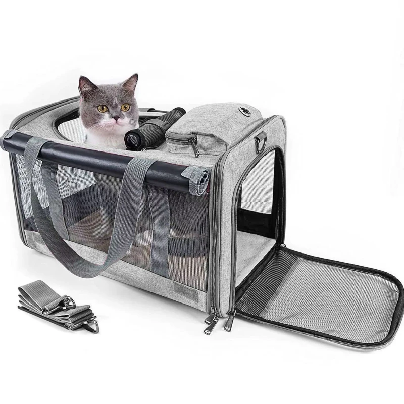 Adjustable and Foldable Pet Carrier Soft Sided Cat and Puppy Carrier with Belt Closure for Home Outdoor Travel