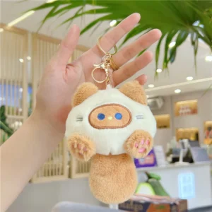 Adorable Plush Squeaky Wiggly Tail Pet Keychain Cat & Dog Designs Perfect Gift for Sensory Play