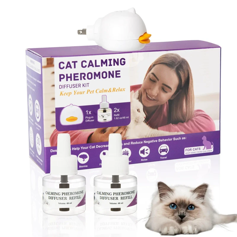 Advanced Pet Anxiety Relief Stress Free Well Being Cat Dog Calming Pheromones Diffuser Starter Kit with Plug in Head