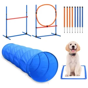 Agility Training Equipment for Dog with PVC Tunnel Jumps Hurdles for Canine Exercise Pet Supplies and Equipment