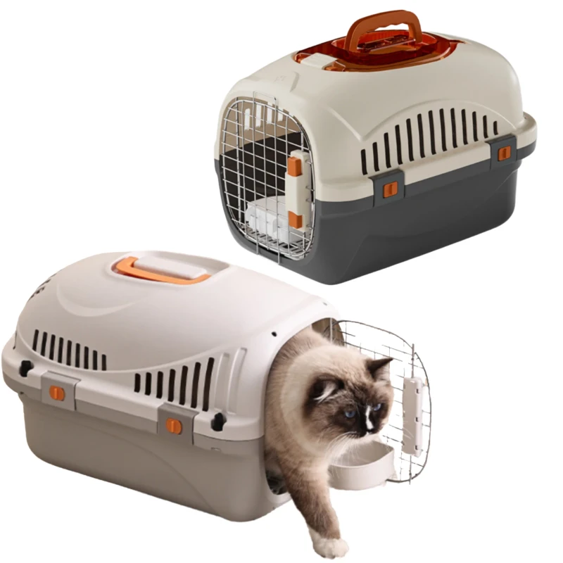 Airline Approved Cat Dog Travel Carrier 2 Door Top Mounted Hard Surface Plastic Pet Cage Solid Box Packaging Weight