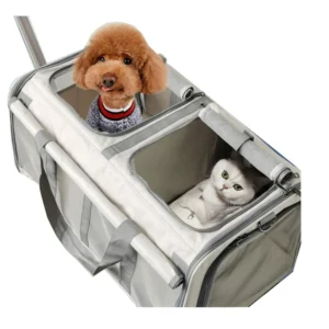 Airline Approved Double Compartment Rolling Tote Luggage Soft Sided Pet Carrier Detachable Wheels Zipper Closure for Cats and Dogs