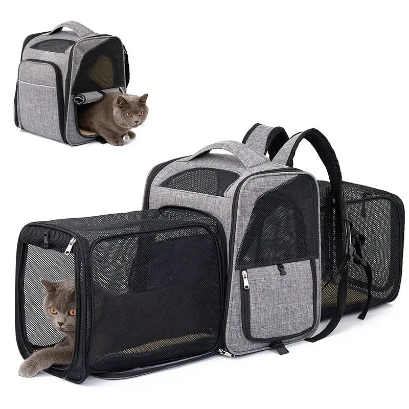 Airline Approved Double Sides Expandable Carrying Pet Cat Carriers with Removable Fleece Pad for Cat Dog