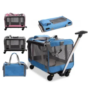 Airline Approved Large Capacity Pink Soft Sided Tote Luggage Detachable Wheel Cat Dog Pet Carrier Zipper Closure Style