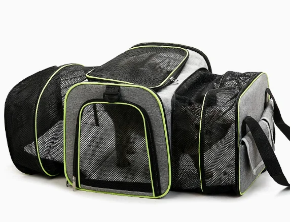 Airline Approved Pet Travel Carrier 2 Sides Expandable Breathable Collapsible Cat Handbag with Removable Fleece Pad