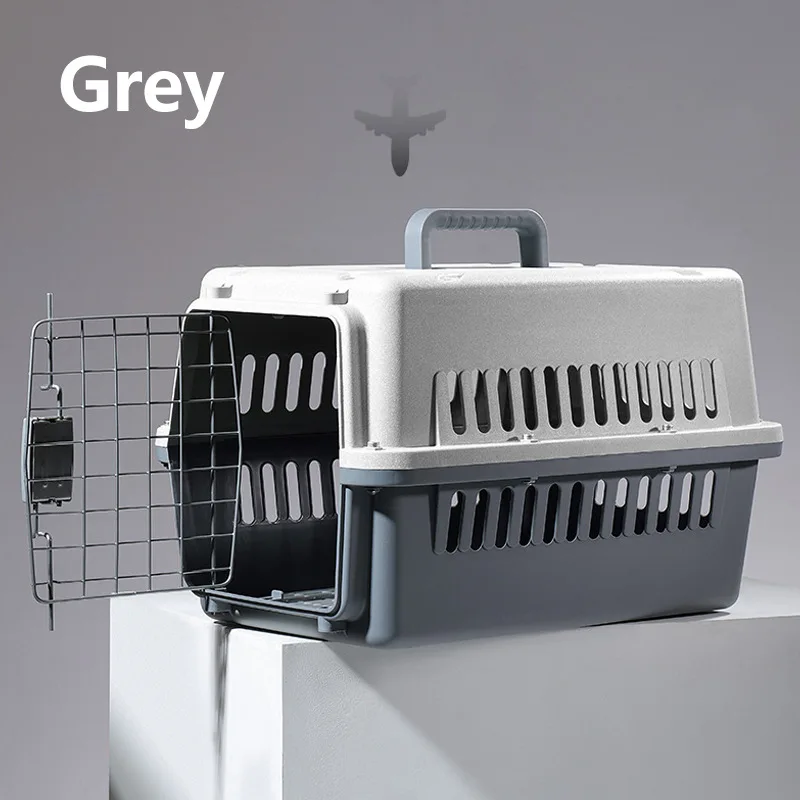 Airline Approved Plastic Pet Carrier with Belt Closure Portable Cat and Dog Crate for Airplane Travel