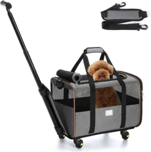 Airline Approved Portable Pet Carrier with Detachable 4 Wheels Low MOQ Print Zipper Closure Travel Trolley Bag for Dogs Cats