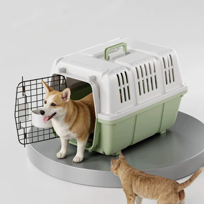 Airline Approved Portable Plastic Large Air Travel Kennel on Wheels Pet Dog Cat Carrier Crate Cage
