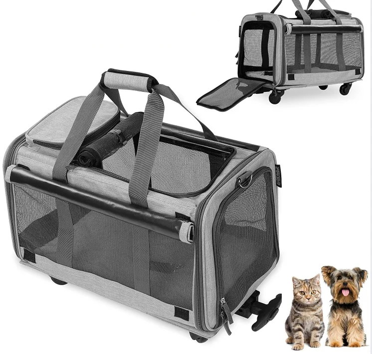 Airline Approved Soft Sided Pet Carrier Foldable Cat Dog Travel Bag With Wheels