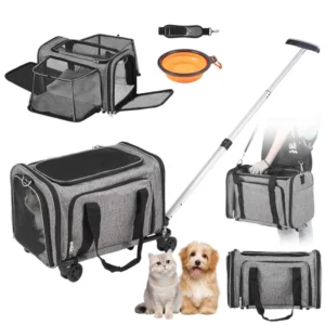 Airline Approved Travel Tote Luggage Soft Sided Pink Cat Dog Pet Carrier With Detachable Wheels for Small and Medium Dogs Cats