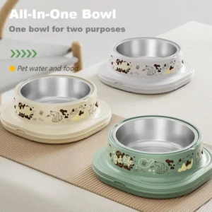 All-In-One Eco-Friendly Pet Bowl with Stainless Steel Bowl 3 in 1 Water and Food Feeder for Cats and Dogs