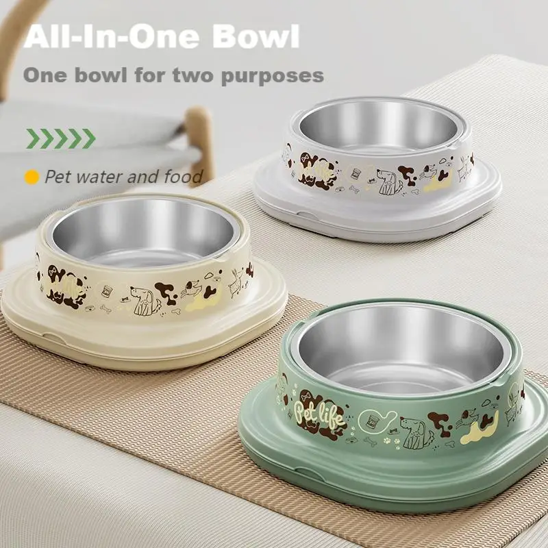 All-In-One Eco-Friendly Pet Bowl with Stainless Steel Bowl 3 in 1 Water and Food Feeder for Cats and Dogs