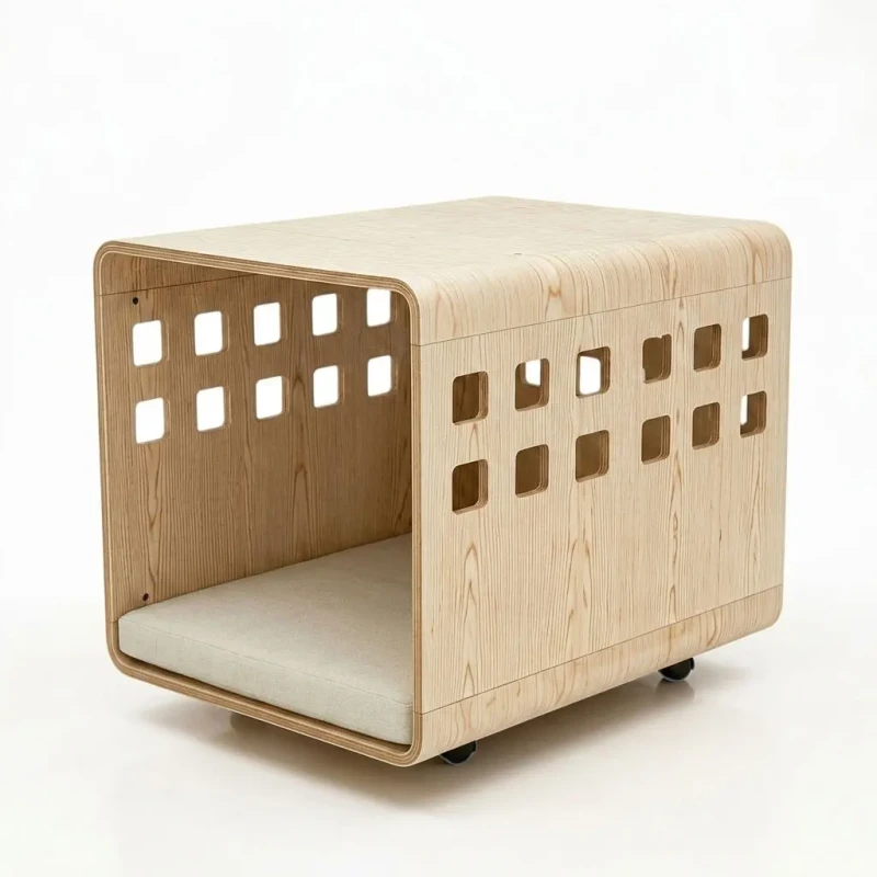 All-Season Modern Design Cute Custom Wooden Cat House Dog Bed EcoFriendly Colorless Odorless Durable Mobile Wheels Added