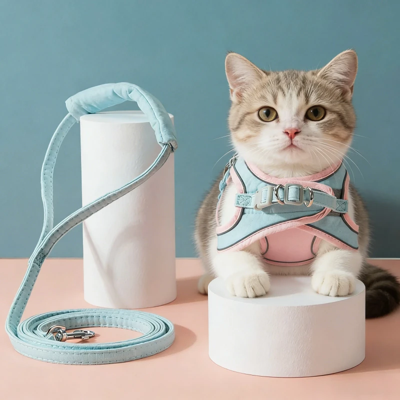 All Season Padded Dog Harness and Leash Pet Supplies with Button Closure for Small Dogs and Cats