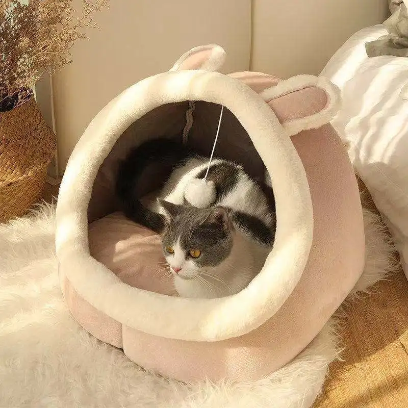 All Season Semi Enclosed Cloth Type Warm Cute Pet Bed for Cats Dogs Machine Washable Small Medium Sizes