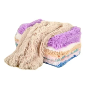 All Season Solid Pattern Long Plush Dog Bed Mat Modern Style Winter Pet Blanket with Cross Border Design