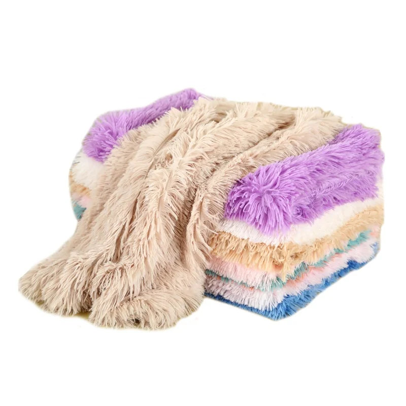 All Season Solid Pattern Long Plush Dog Bed Mat Modern Style Winter Pet Blanket with Cross Border Design