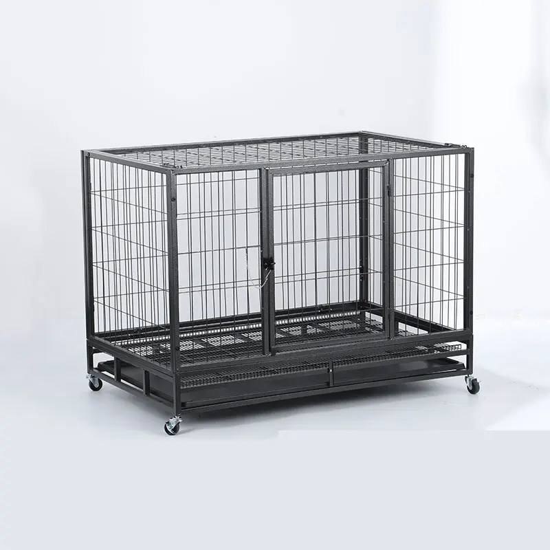 All Sizes Heavy Duty Metal Dog Crate Small Pet Cage Two Door Durable Wire Removable Wheels Steel Plastic Carrier Animal
