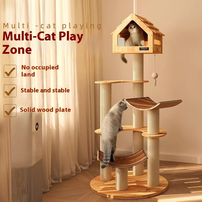 All Solid Wood Cat Tree Scratcher Modern Integrated Large Cat Shelf Space Capsule Scratch Board Nest Climbing Rack