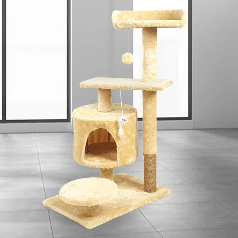 All in One 4-Level Sisal & Wood Eco-Friendly Durable Maine Coon Cat Tree with Integrated Cat House Scratching Post 88cm Height