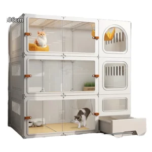 All in One Cat House Luxury Modern Wood Cat Villa with Thickened Platform Litter Box Bed Cage for Indoor Home Cats