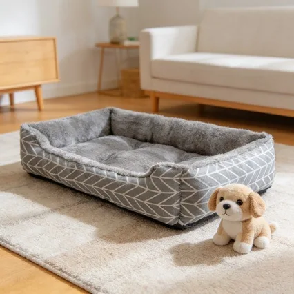 All season Moisture Resistant Dog Bed with Geometric Pattern and Rectangular Shape for Small and Large Breeds Indoor Use