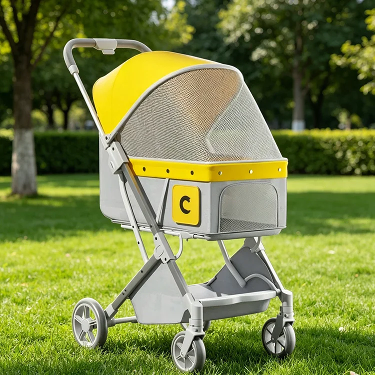 Aluminum Folding Pet Stroller with 4 Wheels Small Pet Carrier for Dogs Cats Fabric Backpack Cage Design for Travel Transport