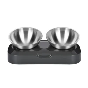 Angled Neck-protecting Round Cat Feeder Bowl with Anti-spill Water and Food Dispenser