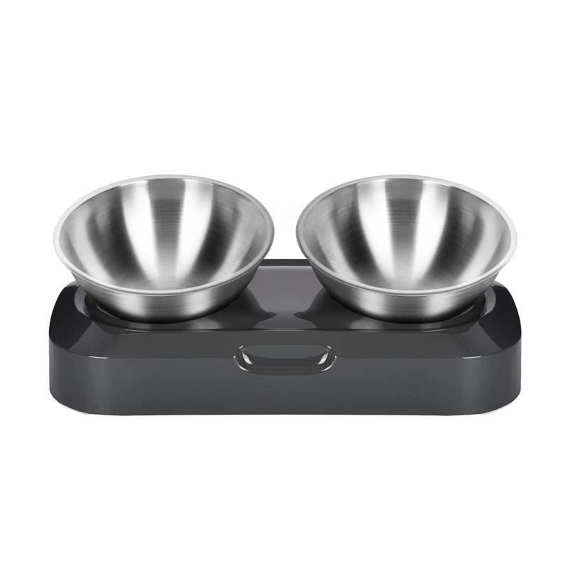 Angled Neck-protecting Round Cat Feeder Bowl with Anti-spill Water and Food Dispenser