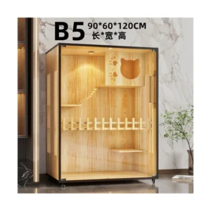 Animal Pattern Wood Cat Run House with Bridge Villa Design Pet Furniture