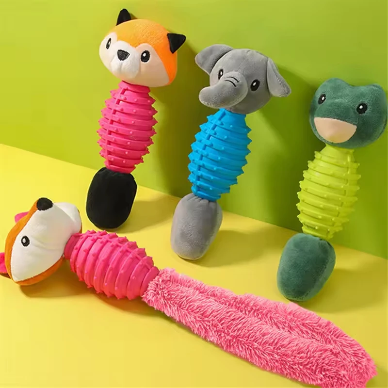 Animal Shape Cartoon Dog Interactive Chew Toy with Cotton Material Durable Teeth Cleaning Squeak Eco Friendly