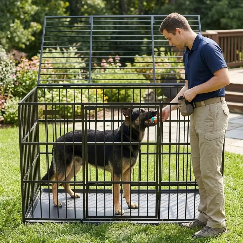 Anti-Chew Metal Dog Crate Heavy Duty Large Dog Cage Kennel with Removable Tray for Large Dogs Training
