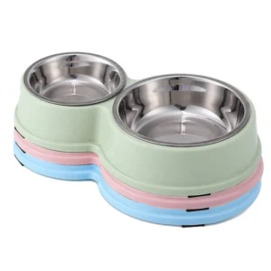 Anti Skid Double Bowls Pet Smart Feeder Small Large Rounded Stainless Steel Waterproof Solid Pattern Reptiles Food Bowl