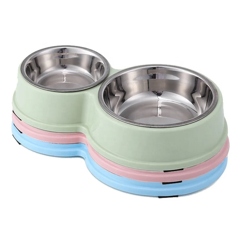Anti Skid Double Bowls Pet Smart Feeder Small Large Rounded Stainless Steel Waterproof Solid Pattern Reptiles Food Bowl
