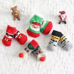 Anti Slip Dog Socks Cute Four Feet Pet Footwear Warm Non Skid Socks for Small Medium Dogs Christmas New Year Holiday Clothes